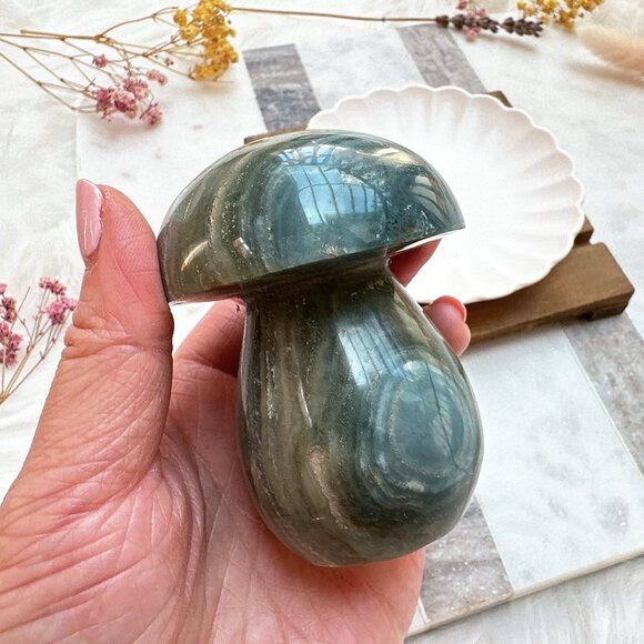 Beautiful Ocean Jasper Mushroom Carving - Picture 4 of 8